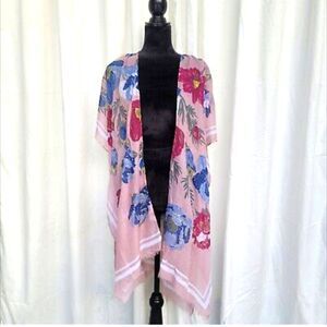 Woven Heart Boho Open Front Floral Kimono Swim Coverup Robe One Size